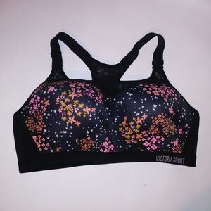 Victoria Secret Sports Bra 38D Black Stars Floral Incredible Lightweight Max